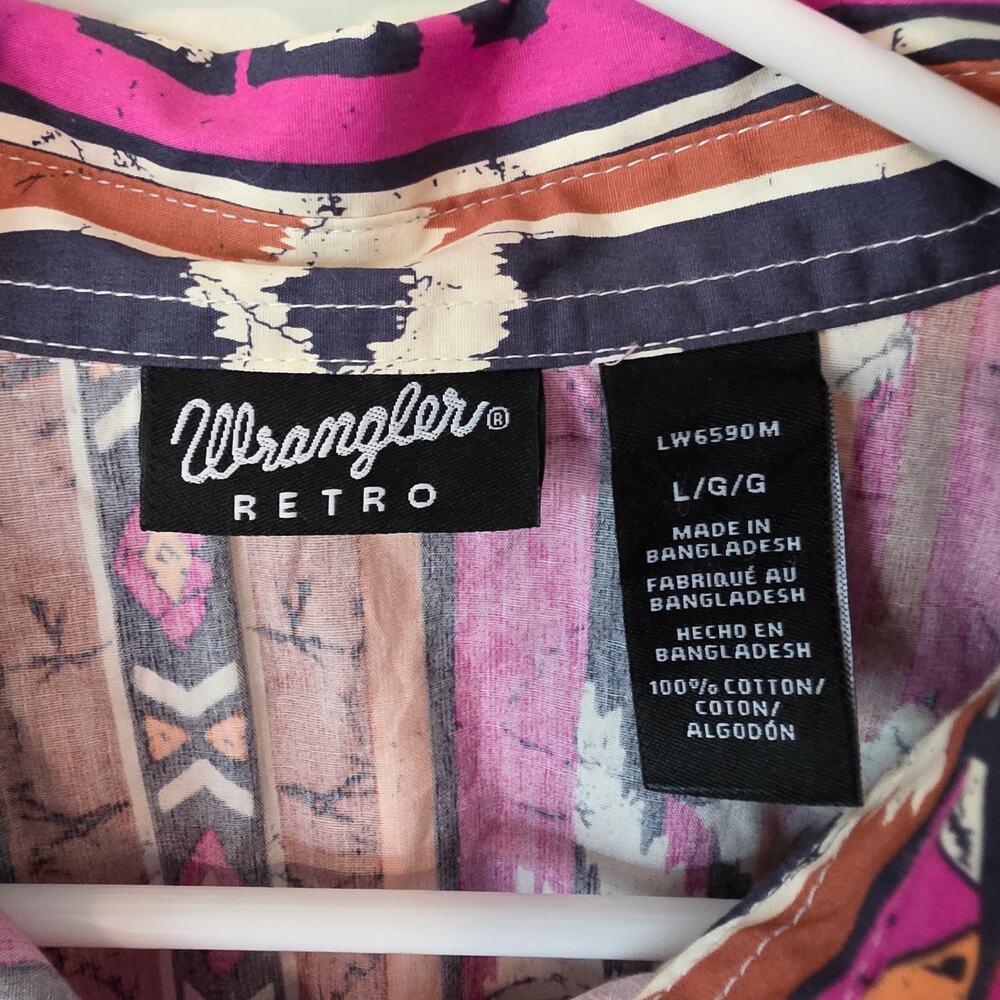 Wrangler Retro Long Sleeve Western Print Pearl Snap Shirt Large Purple NEW - Picture 3 of 4